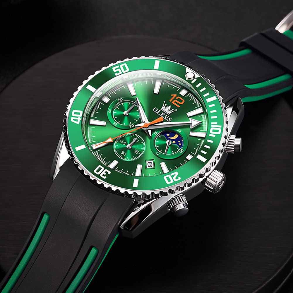 Foto 7 pulgar | Reloj Olevs Green Moon Phase Impermeable Para Hombre Con Caja - Venta Internacional.
