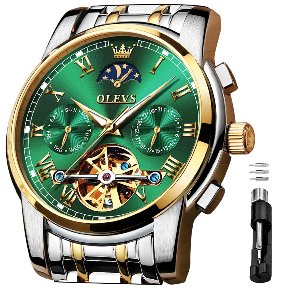 Foto 2 pulgar | Reloj Olevs Green Automatic Mechanical Moon Phase Para Hombre - Venta Internacional.