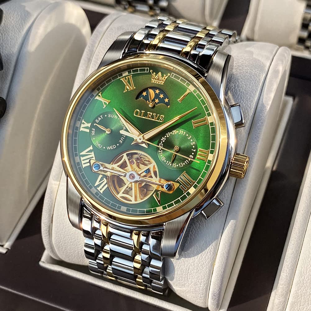 Foto 4 pulgar | Reloj Olevs Green Automatic Mechanical Moon Phase Para Hombre - Venta Internacional.