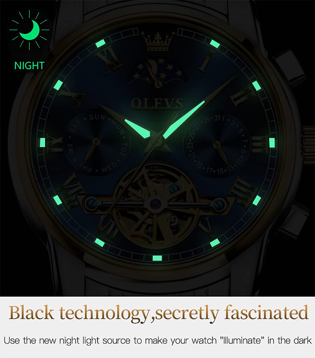 Foto 5 pulgar | Reloj Olevs Green Automatic Mechanical Moon Phase Para Hombre - Venta Internacional.