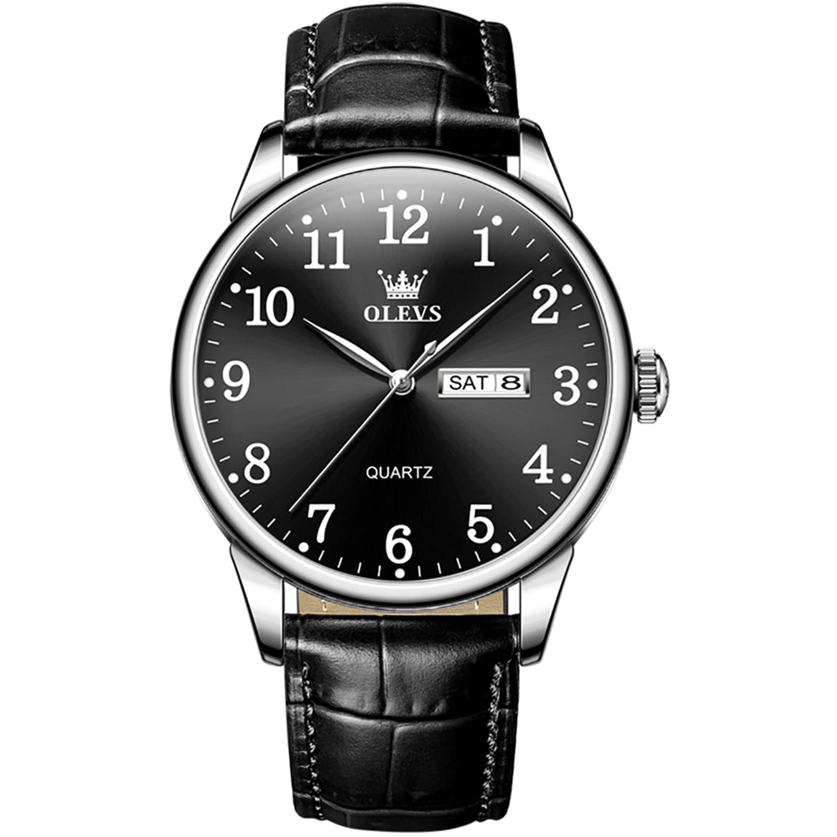 Reloj Olevs Para Hombre De Cuero Negro Analógico De Cuarzo Resistente Al Agua - Venta Internacional.