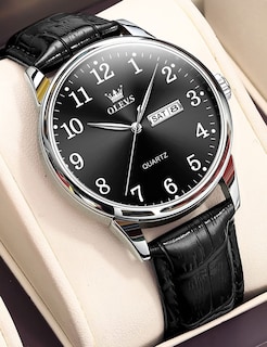 Foto 2 | Reloj Olevs Para Hombre De Cuero Negro Analógico De Cuarzo Resistente Al Agua - Venta Internacional.