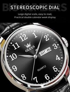 Foto 4 | Reloj Olevs Para Hombre De Cuero Negro Analógico De Cuarzo Resistente Al Agua - Venta Internacional.