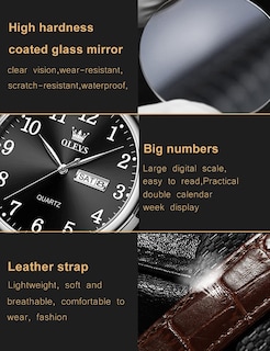 Foto 5 | Reloj Olevs Para Hombre De Cuero Negro Analógico De Cuarzo Resistente Al Agua - Venta Internacional.