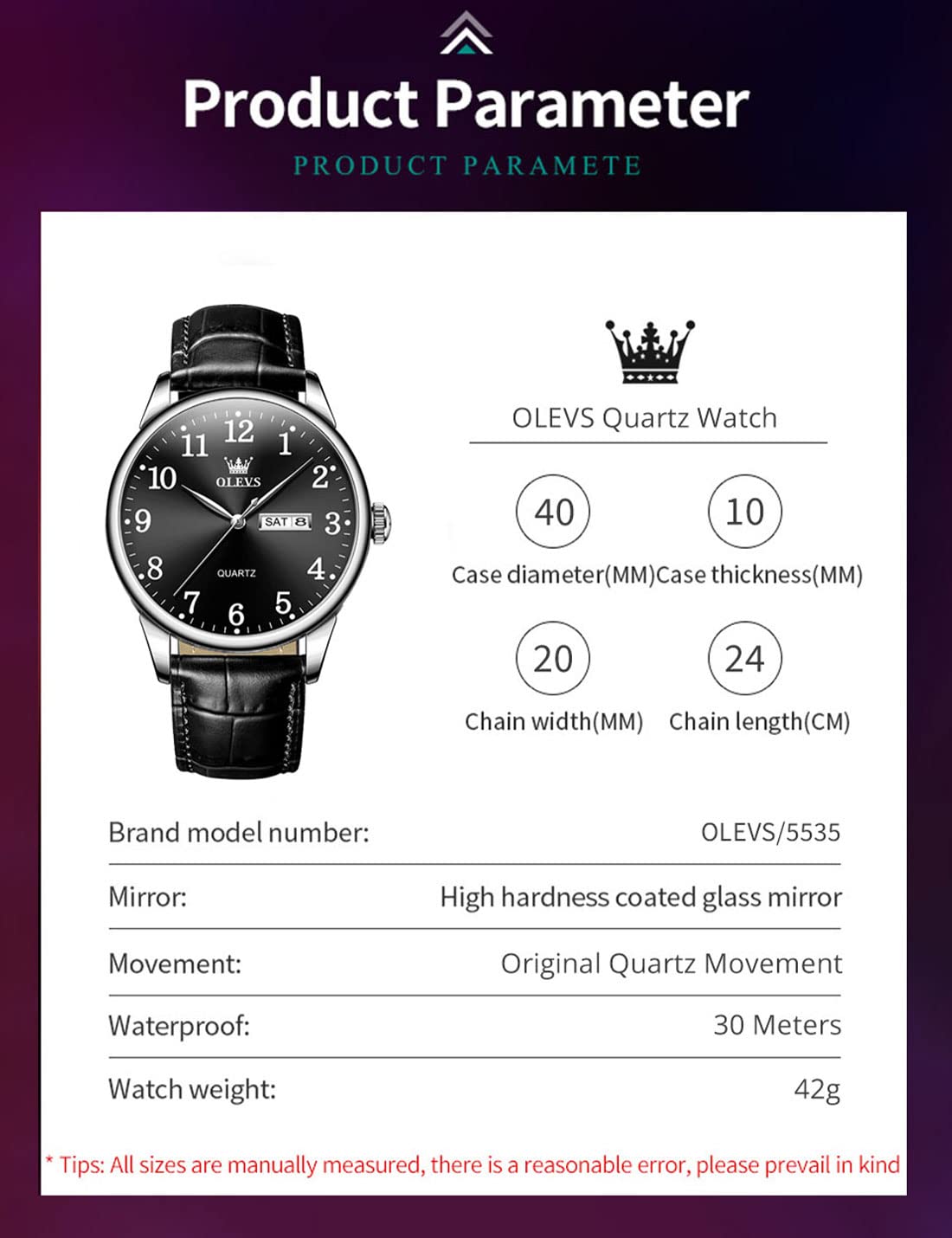 Foto 8 pulgar | Reloj Olevs Para Hombre De Cuero Negro Analógico De Cuarzo Resistente Al Agua - Venta Internacional.