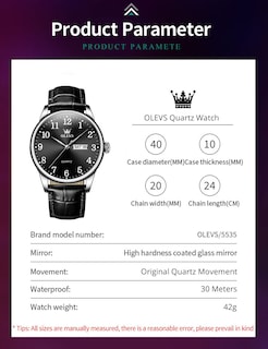 Foto 7 | Reloj Olevs Para Hombre De Cuero Negro Analógico De Cuarzo Resistente Al Agua - Venta Internacional.
