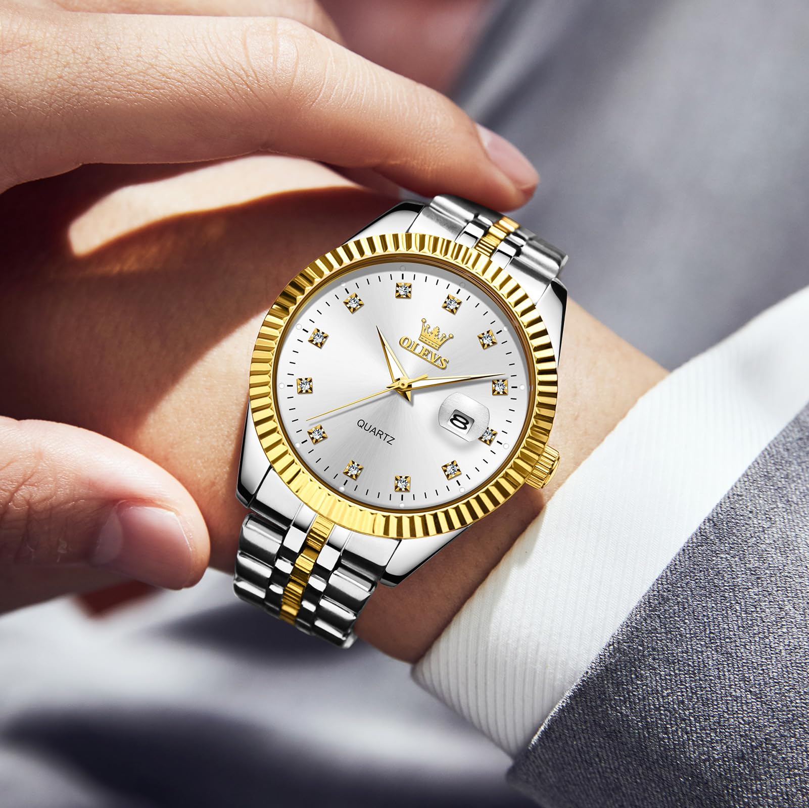 Foto 3 pulgar | Reloj Olevs Blanco Para Hombre Con Fecha De Acero Inoxidable Resistente Al Agua - Venta Internacional.