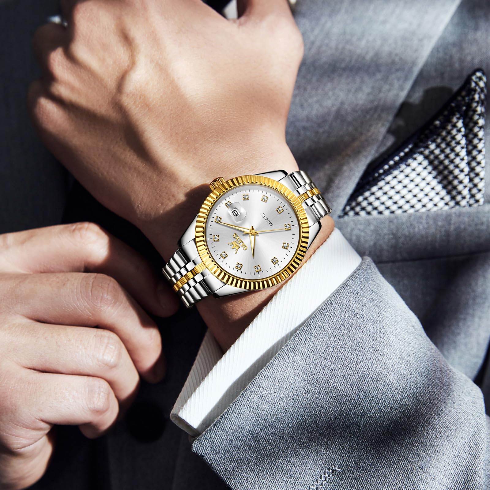 Foto 4 pulgar | Reloj Olevs Blanco Para Hombre Con Fecha De Acero Inoxidable Resistente Al Agua - Venta Internacional.