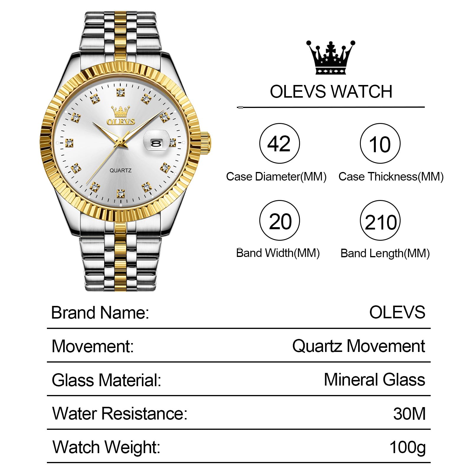 Foto 7 pulgar | Reloj Olevs Blanco Para Hombre Con Fecha De Acero Inoxidable Resistente Al Agua - Venta Internacional.