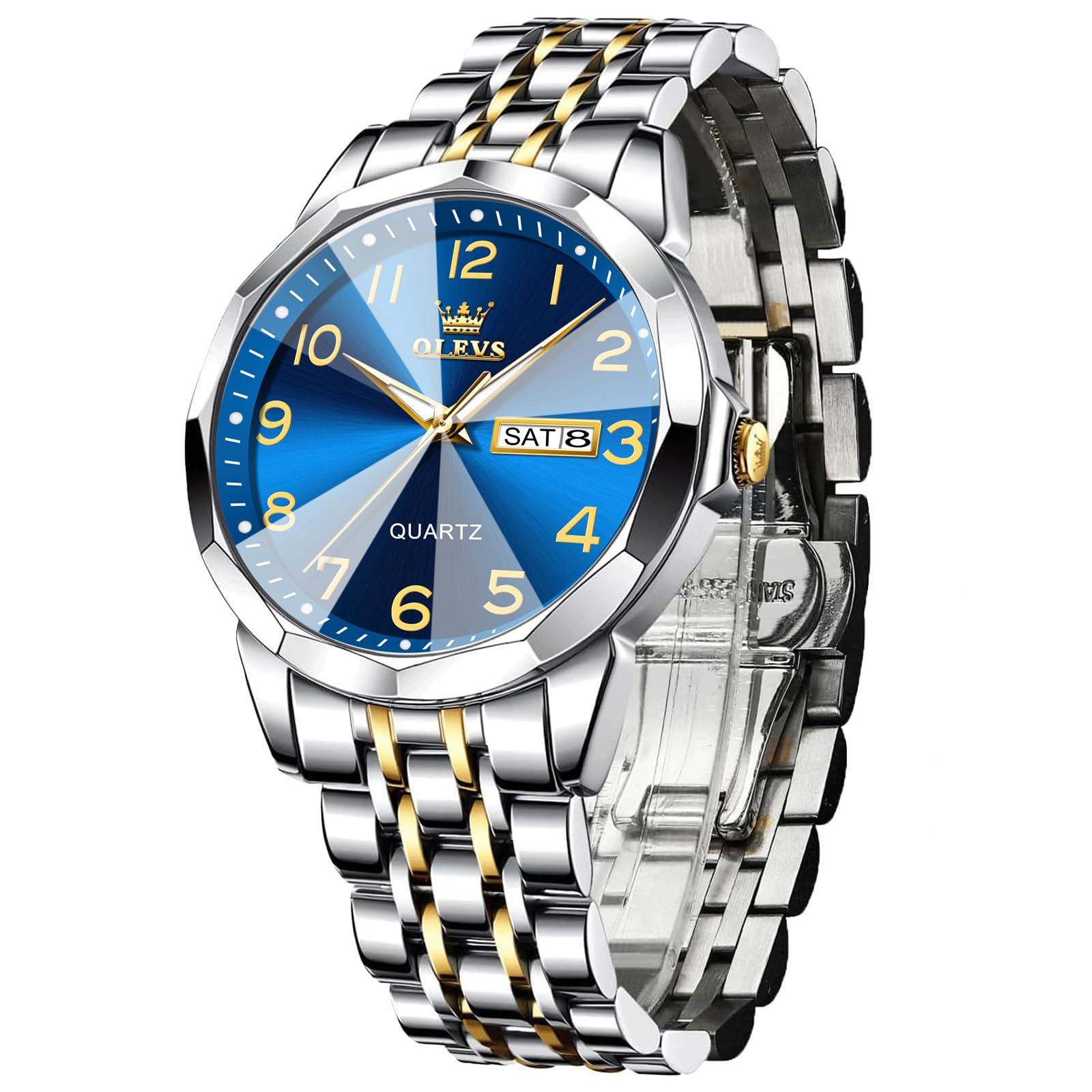 Foto 2 pulgar | Reloj Olevs Blue Para Hombre Con Esfera Grande Y Correa De Acero Inoxidable - Venta Internacional.