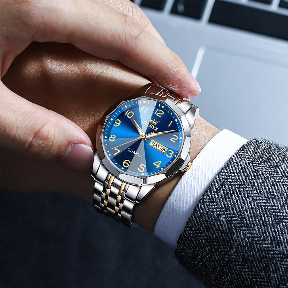 Foto 3 pulgar | Reloj Olevs Blue Para Hombre Con Esfera Grande Y Correa De Acero Inoxidable - Venta Internacional.
