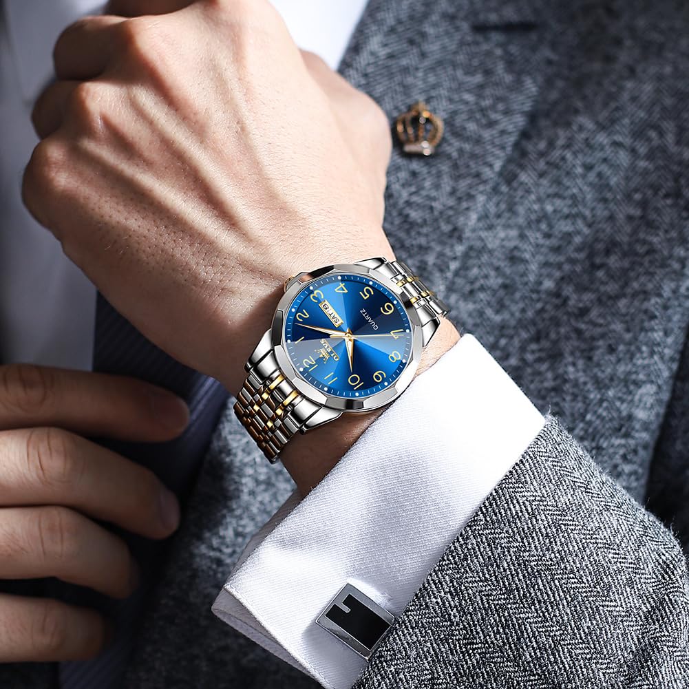 Foto 4 pulgar | Reloj Olevs Blue Para Hombre Con Esfera Grande Y Correa De Acero Inoxidable - Venta Internacional.