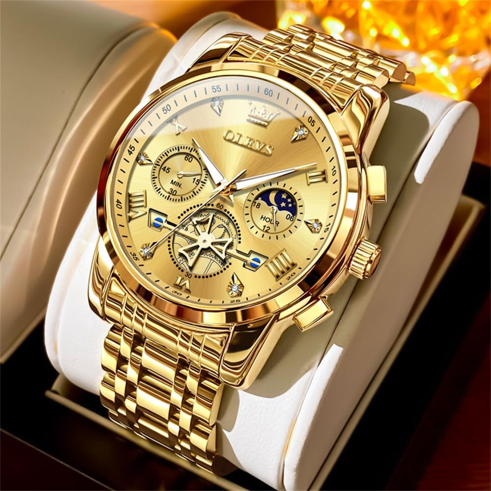 Foto 3 | Reloj Olevs Gold Chronograph Moon Phase Para Hombre Stainless St - Venta Internacional.