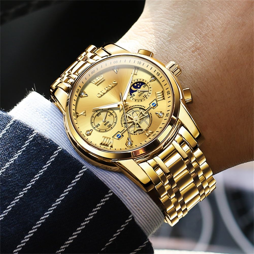 Foto 5 pulgar | Reloj Olevs Gold Chronograph Moon Phase Para Hombre Stainless St - Venta Internacional.