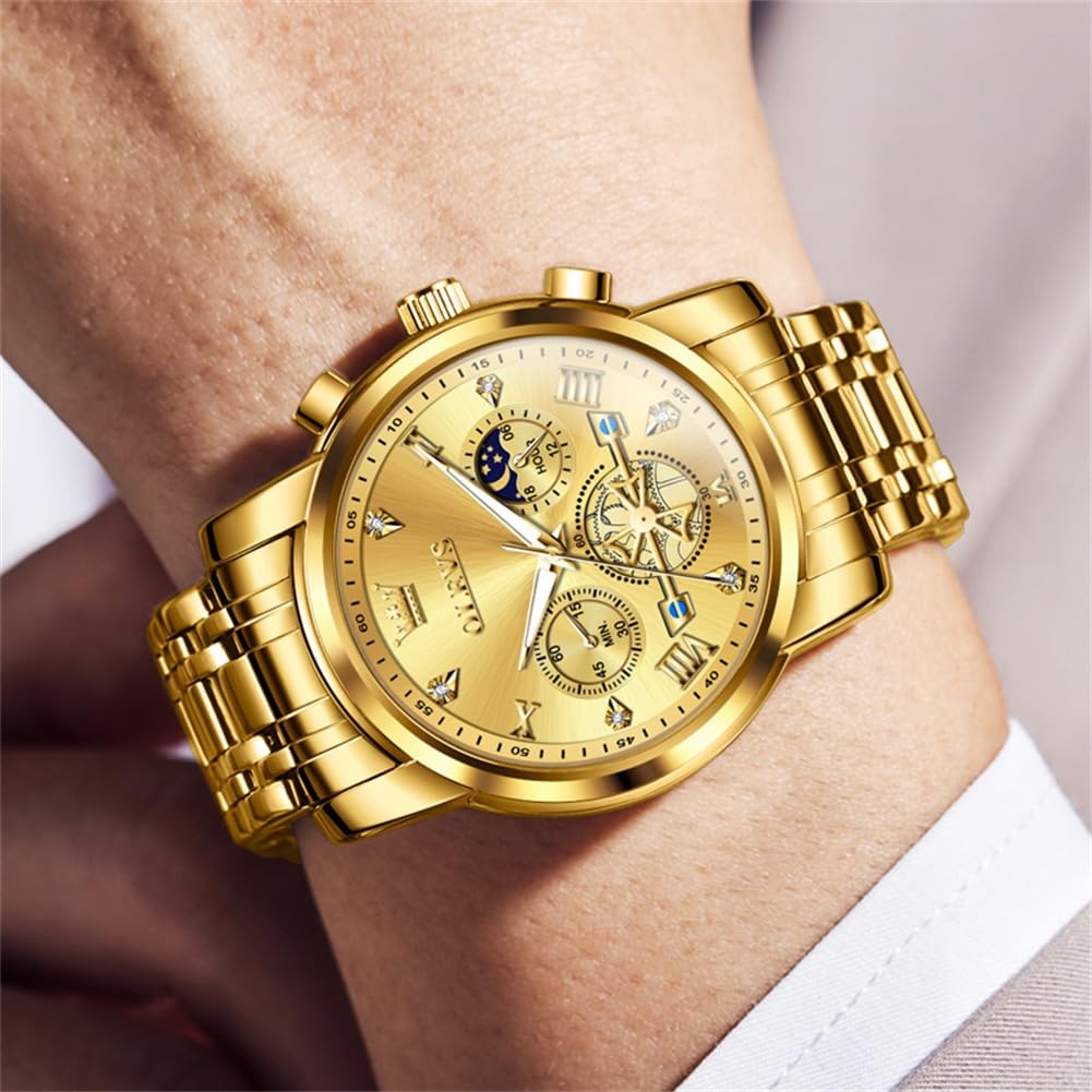 Foto 7 | Reloj Olevs Gold Chronograph Moon Phase Para Hombre Stainless St - Venta Internacional.