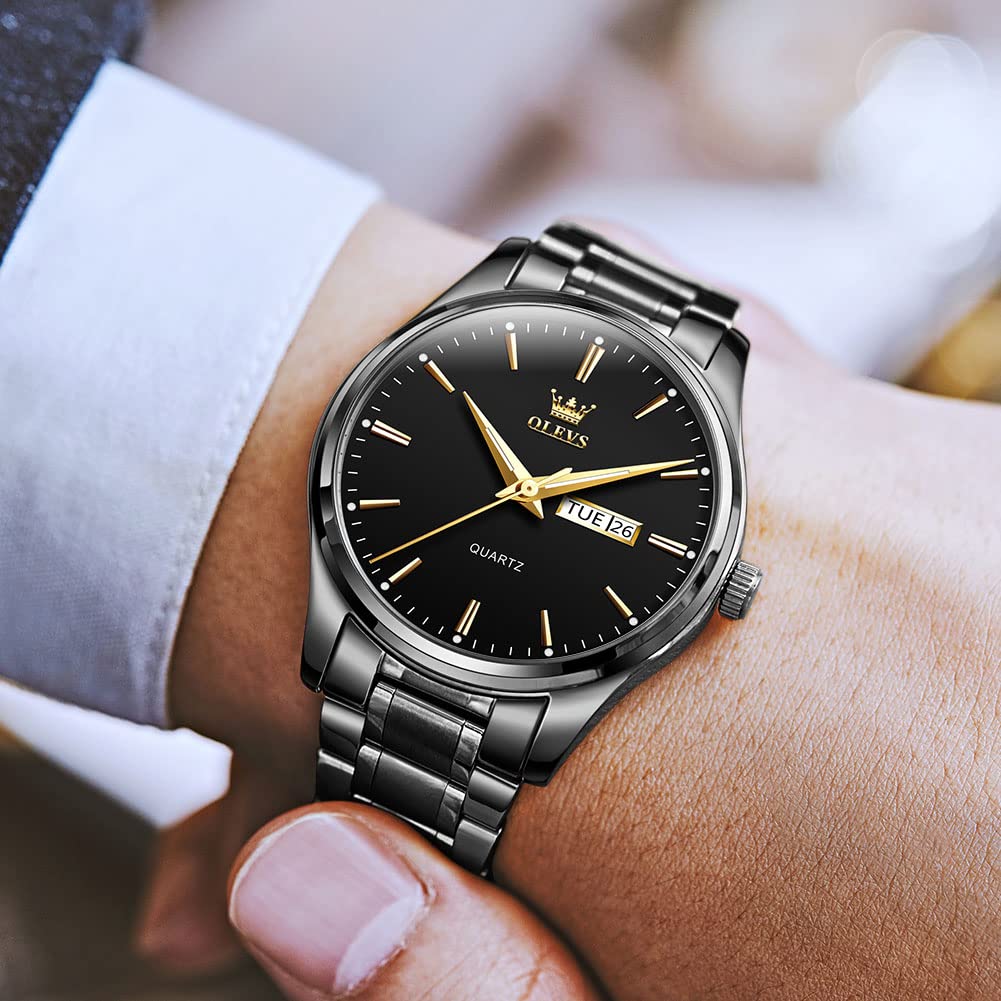 Foto 2 | Reloj Olevs Con Correa Negra De Acero Inoxidable Resistente Al Agua - Venta Internacional.