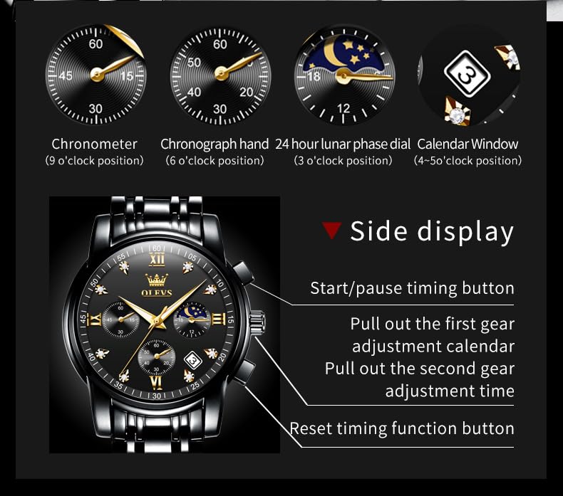 Foto 6 pulgar | Reloj Olevs Black Luxury Dress Analog Quartz Para Hombre - Venta Internacional.