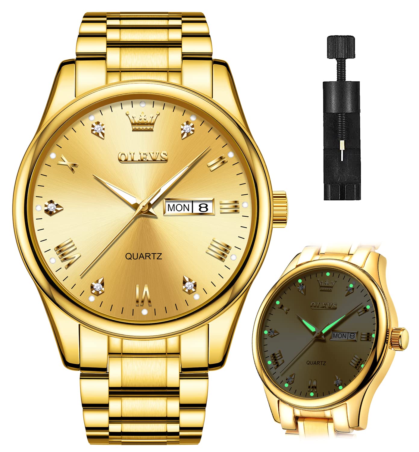 Foto 2 pulgar | Reloj Olevs Waterpro Para Hombre, Analógico, Cuarzo Dorado, Acero Inoxidable - Venta Internacional.