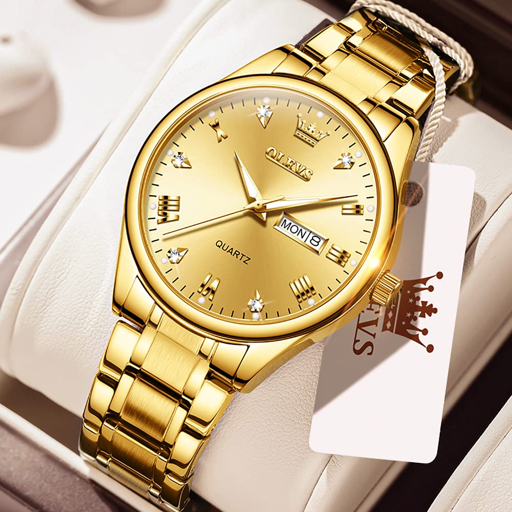 Foto 4 pulgar | Reloj Olevs Waterpro Para Hombre, Analógico, Cuarzo Dorado, Acero Inoxidable - Venta Internacional.