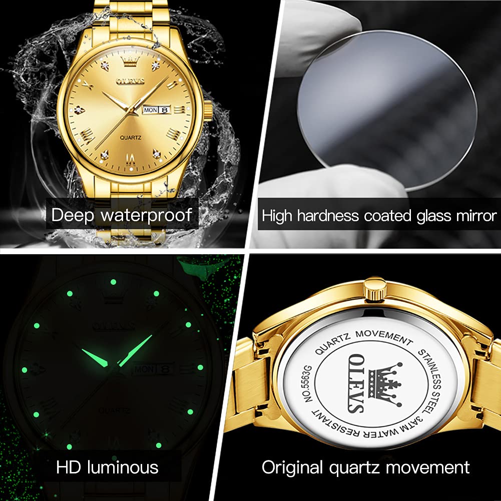Foto 6 pulgar | Reloj Olevs Waterpro Para Hombre, Analógico, Cuarzo Dorado, Acero Inoxidable - Venta Internacional.