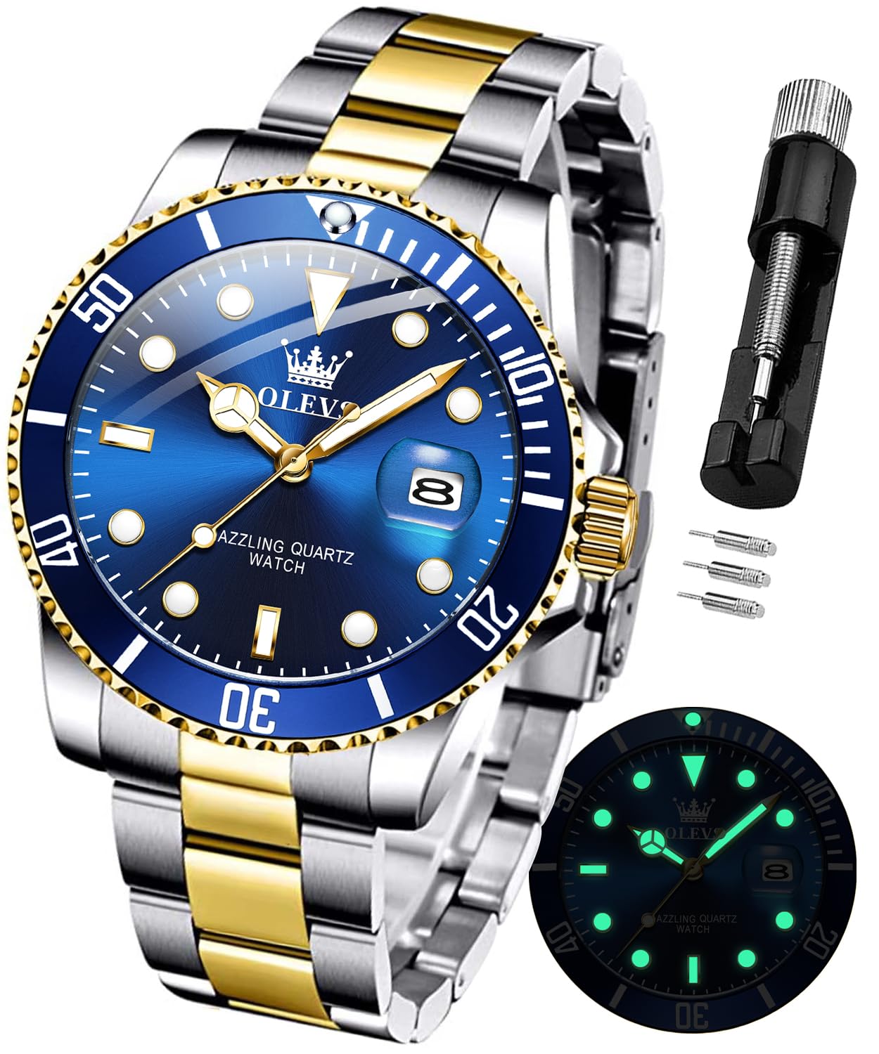 Reloj Olevs De Acero Inoxidable Bicolor Para Hombre, Impermeable, Azul - Venta Internacional.