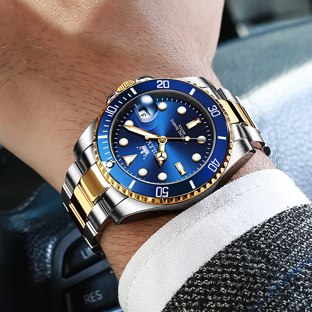 Foto 4 pulgar | Reloj Olevs De Acero Inoxidable Bicolor Para Hombre, Impermeable, Azul - Venta Internacional.