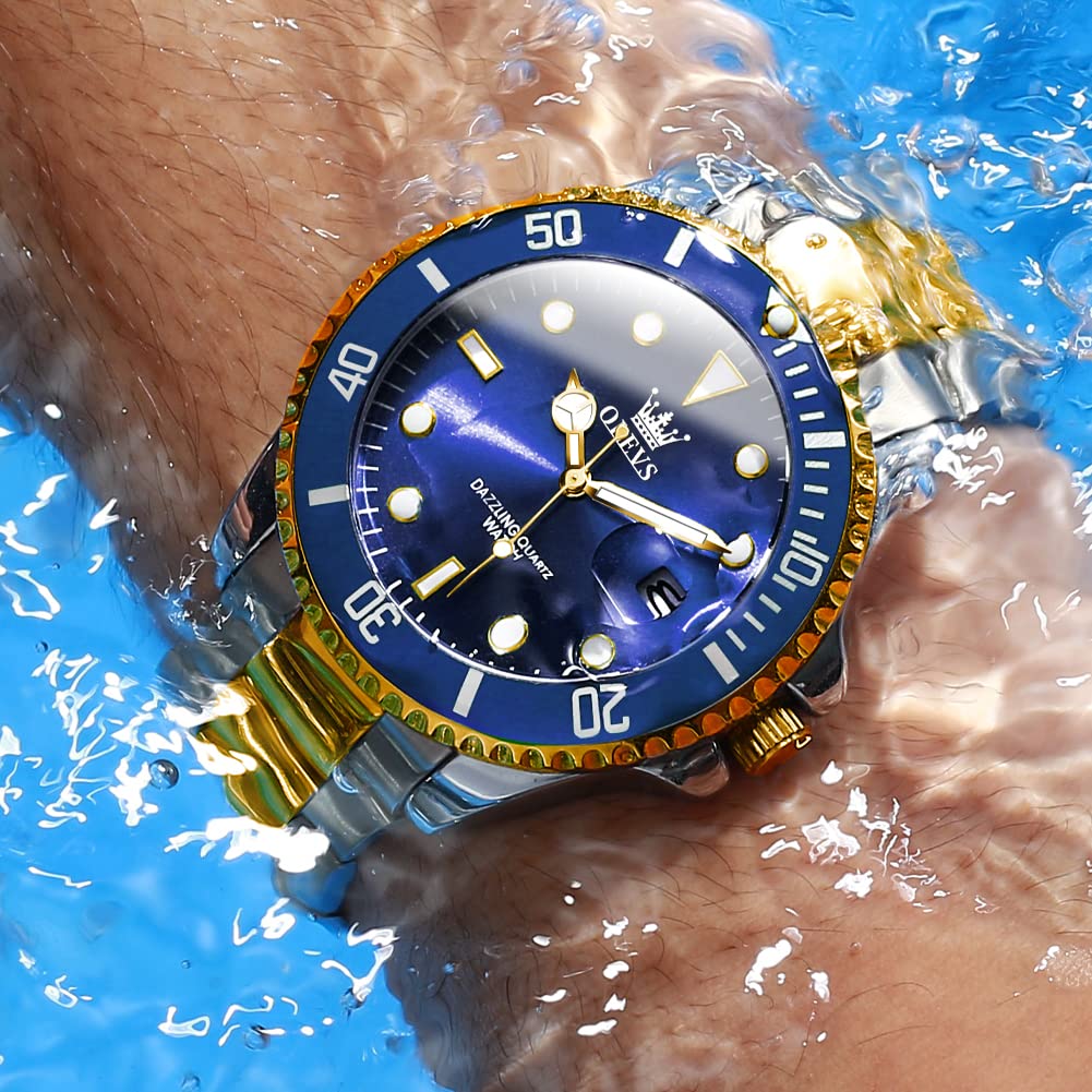 Foto 5 pulgar | Reloj Olevs De Acero Inoxidable Bicolor Para Hombre, Impermeable, Azul - Venta Internacional.