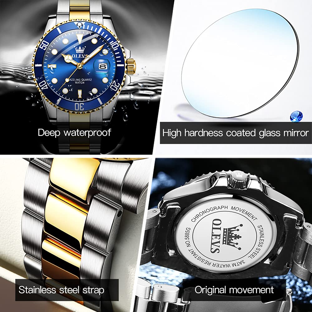 Foto 6 pulgar | Reloj Olevs De Acero Inoxidable Bicolor Para Hombre, Impermeable, Azul - Venta Internacional.