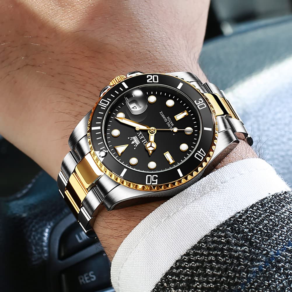 Foto 4 pulgar | Reloj Olevs De Acero Inoxidable Dorado Y Negro Para Hombre, Resistente Al Agua Hasta 3 Atm - Venta Internacional.