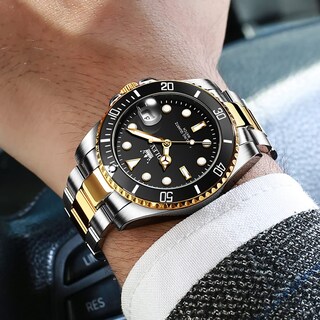Foto 3 | Reloj Olevs De Acero Inoxidable Dorado Y Negro Para Hombre, Resistente Al Agua Hasta 3 Atm - Venta Internacional.