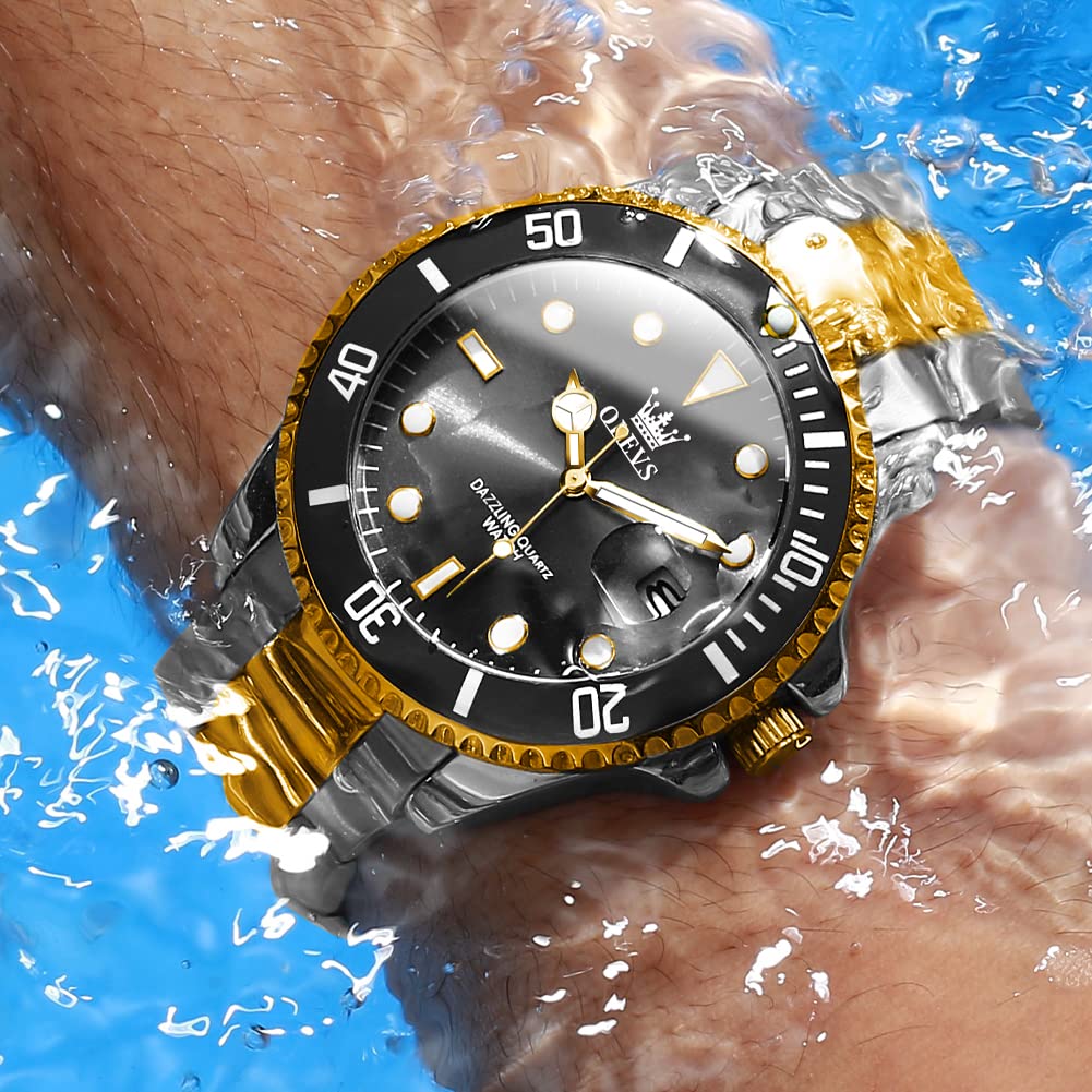Foto 5 pulgar | Reloj Olevs De Acero Inoxidable Dorado Y Negro Para Hombre, Resistente Al Agua Hasta 3 Atm - Venta Internacional.