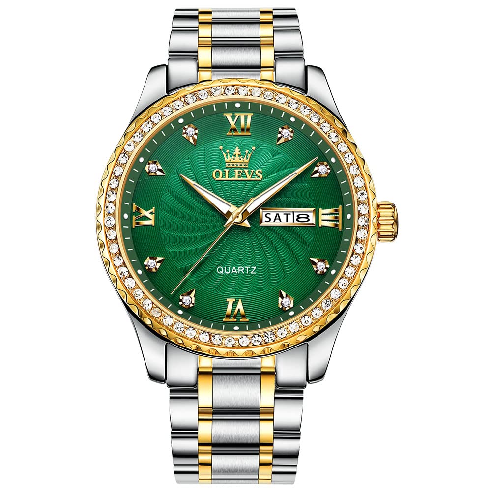 Foto 1 | Reloj Olevs Green Quartz Para Hombre Con Correa De Acero Inoxidable - Venta Internacional.