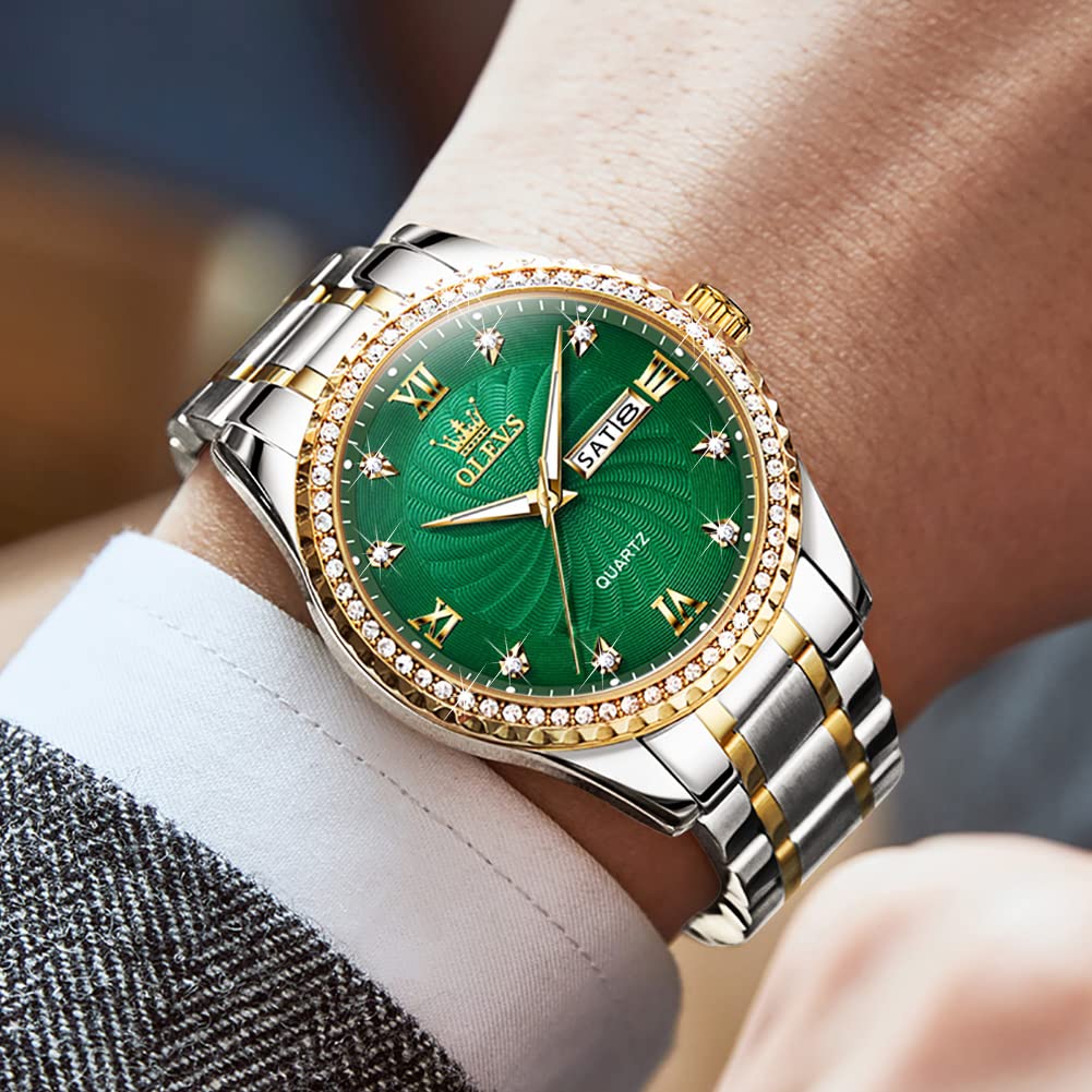 Foto 2 | Reloj Olevs Green Quartz Para Hombre Con Correa De Acero Inoxidable - Venta Internacional.