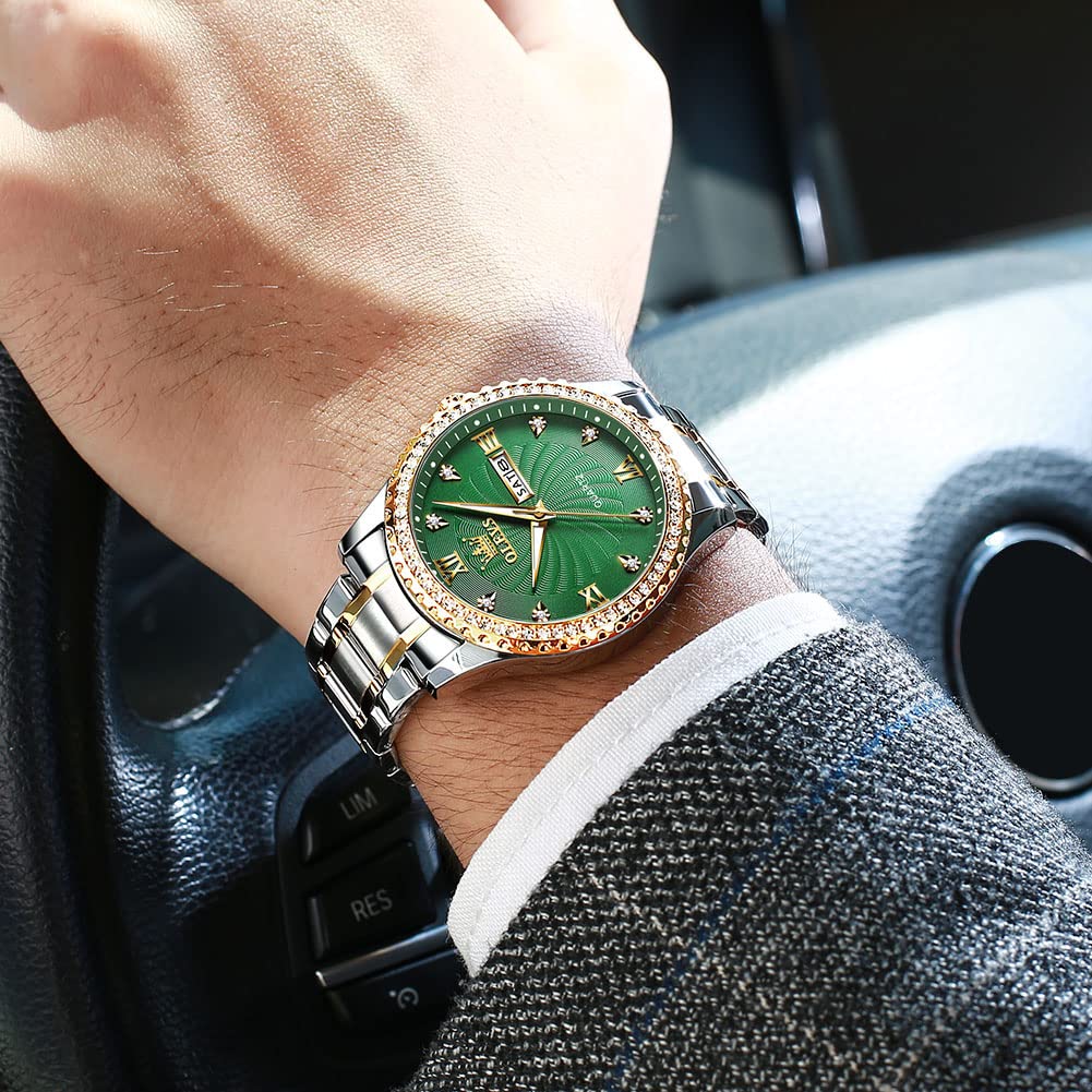 Foto 3 | Reloj Olevs Green Quartz Para Hombre Con Correa De Acero Inoxidable - Venta Internacional.