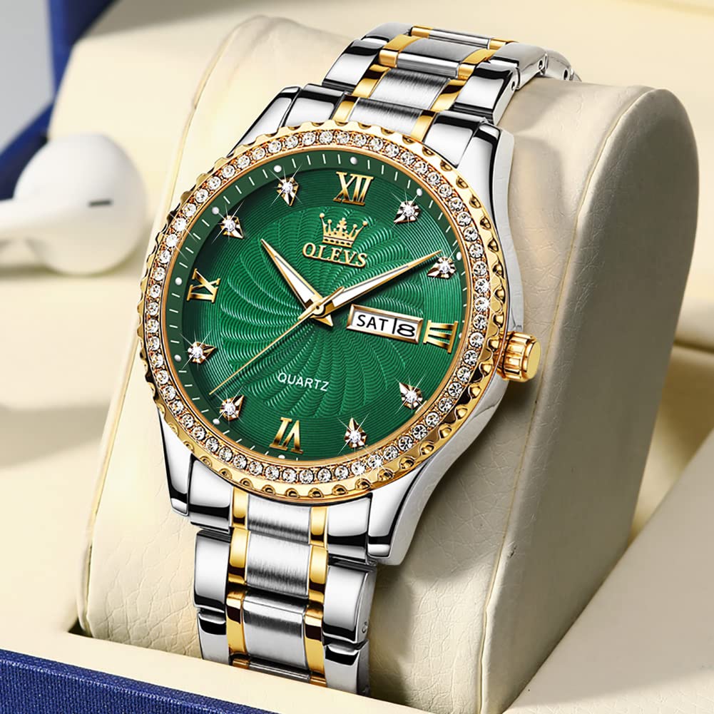 Foto 4 | Reloj Olevs Green Quartz Para Hombre Con Correa De Acero Inoxidable - Venta Internacional.
