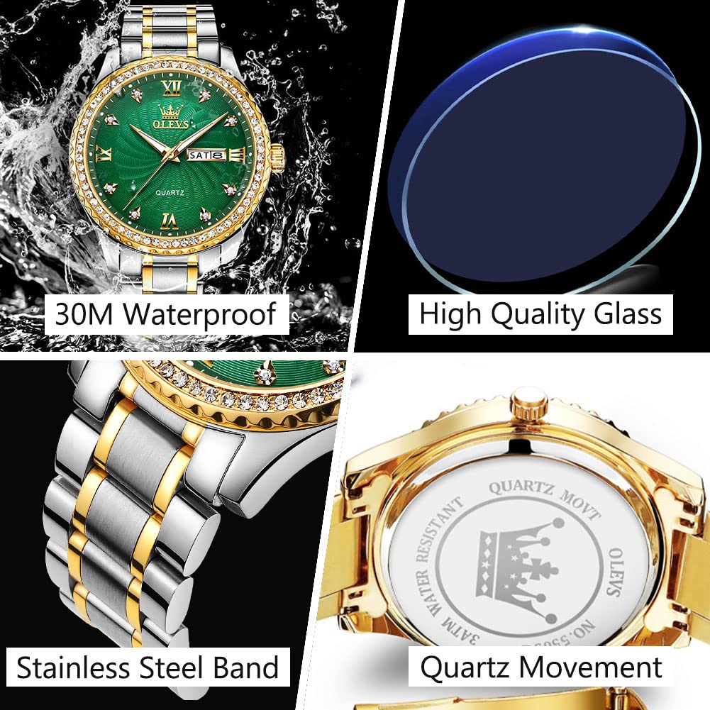 Foto 5 | Reloj Olevs Green Quartz Para Hombre Con Correa De Acero Inoxidable - Venta Internacional.
