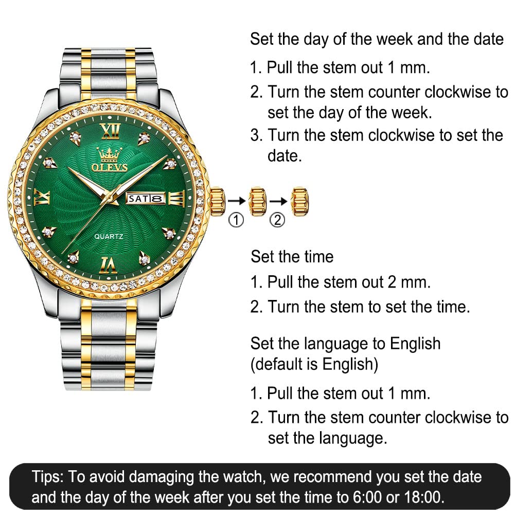 Foto 6 | Reloj Olevs Green Quartz Para Hombre Con Correa De Acero Inoxidable - Venta Internacional.