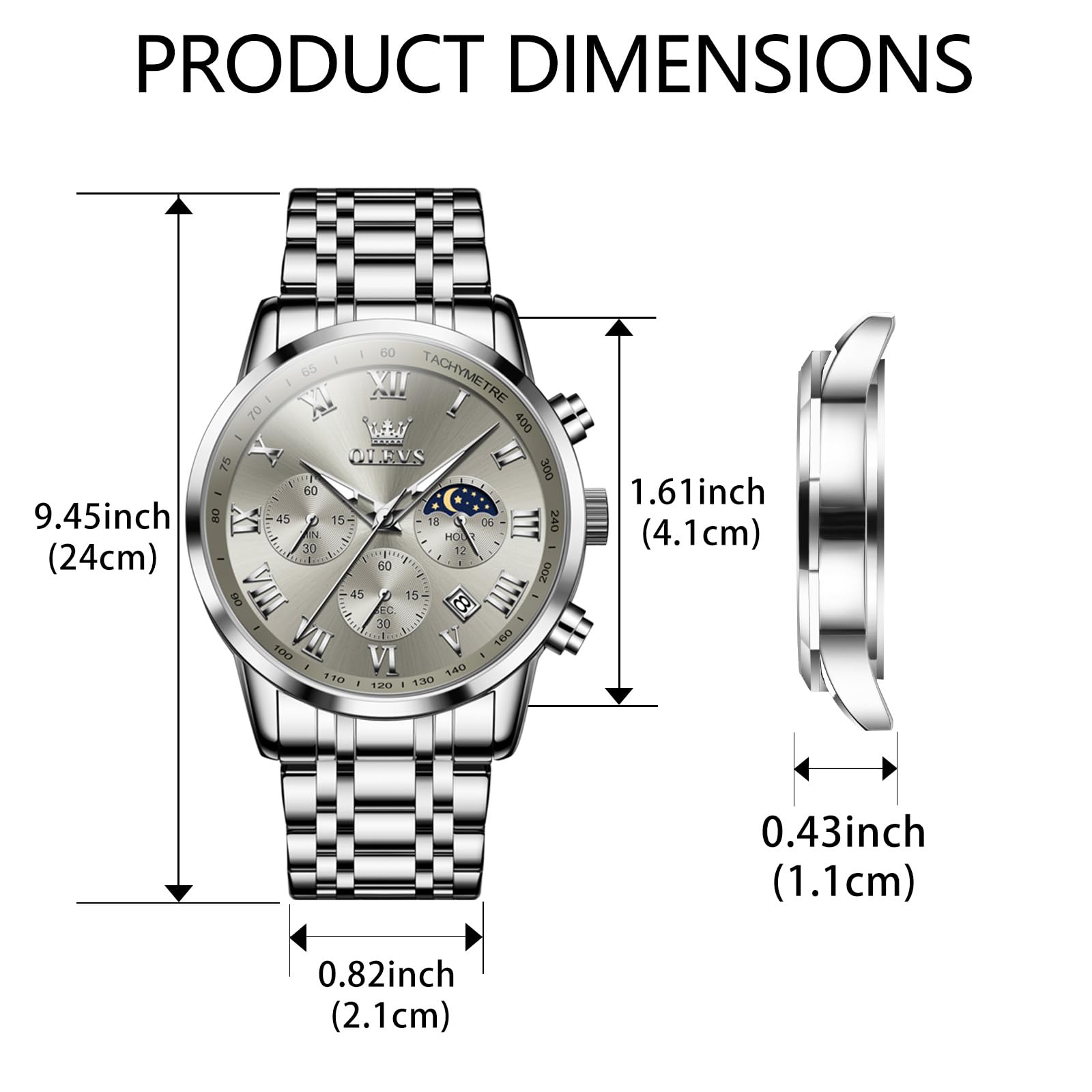Foto 6 pulgar | Reloj Olevs Silver Chronograph De Acero Inoxidable Impermeable - Venta Internacional.
