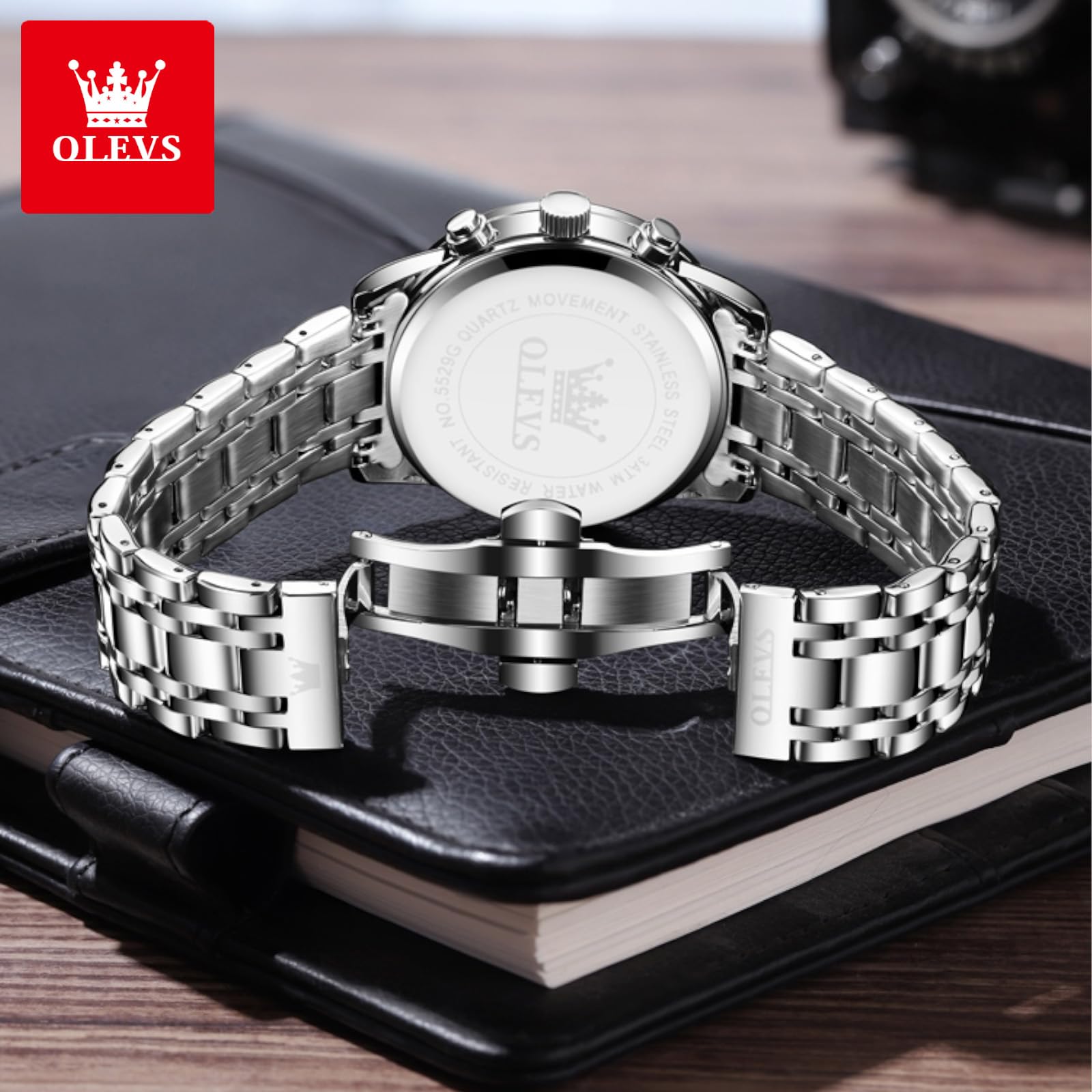 Foto 7 pulgar | Reloj Olevs Silver Chronograph De Acero Inoxidable Impermeable - Venta Internacional.