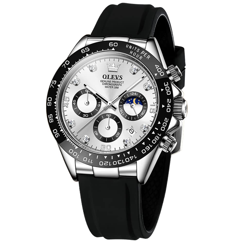 Reloj Olevs Para Hombre, Cronógrafo Analógico De Cuarzo, Resistente Al Agua, Plateado - Venta Internacional.