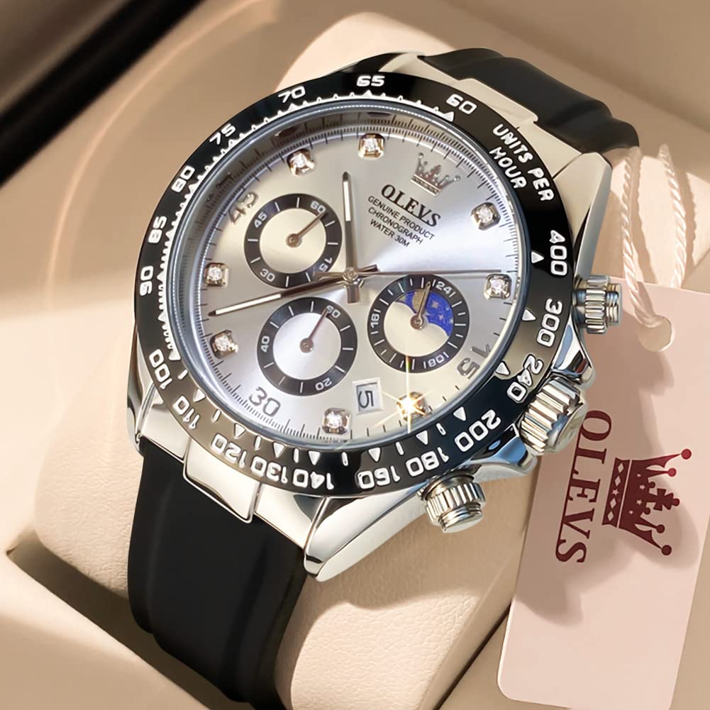 Foto 3 pulgar | Reloj Olevs Para Hombre, Cronógrafo Analógico De Cuarzo, Resistente Al Agua, Plateado - Venta Internacional.