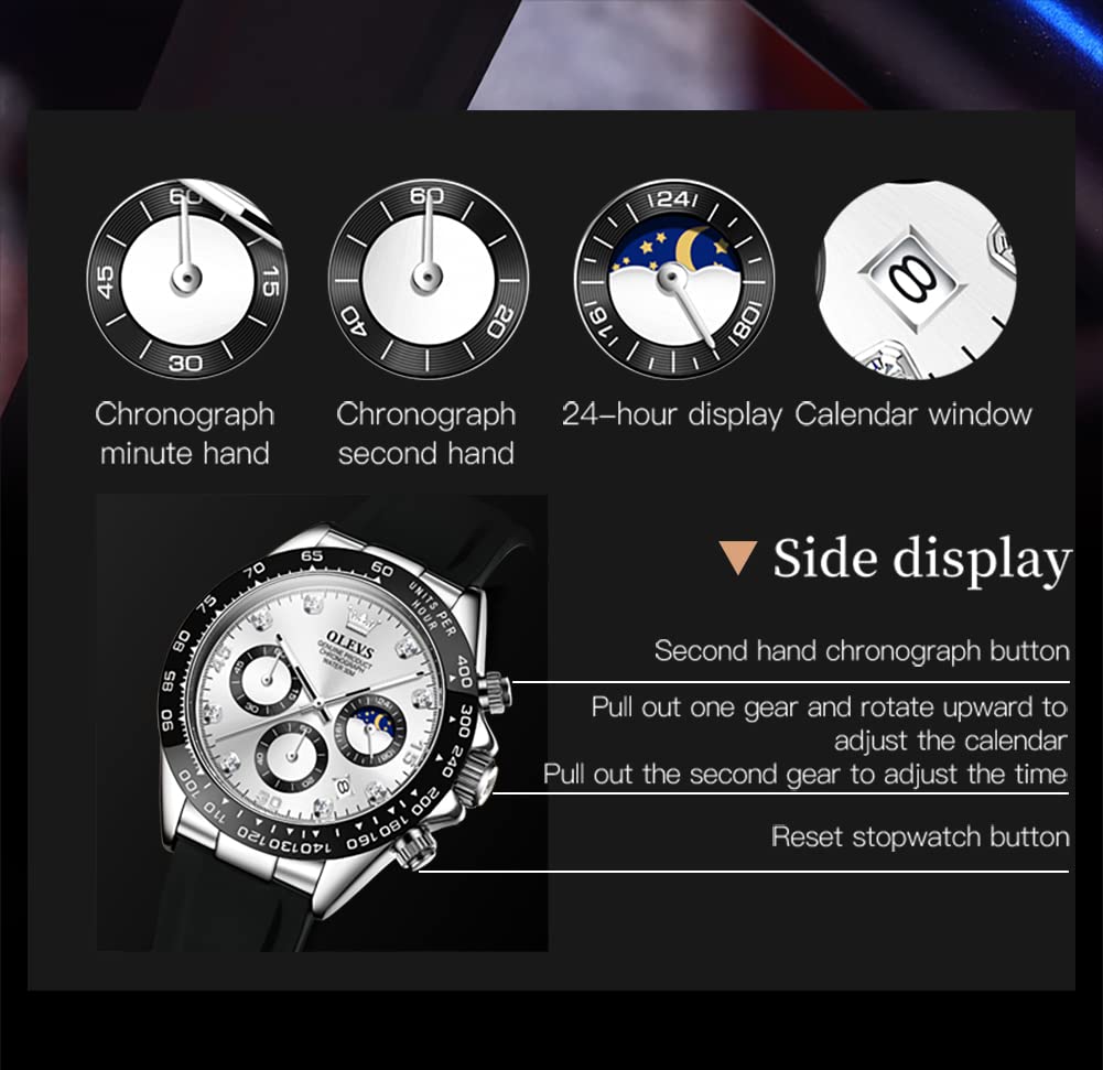 Foto 4 pulgar | Reloj Olevs Para Hombre, Cronógrafo Analógico De Cuarzo, Resistente Al Agua, Plateado - Venta Internacional.