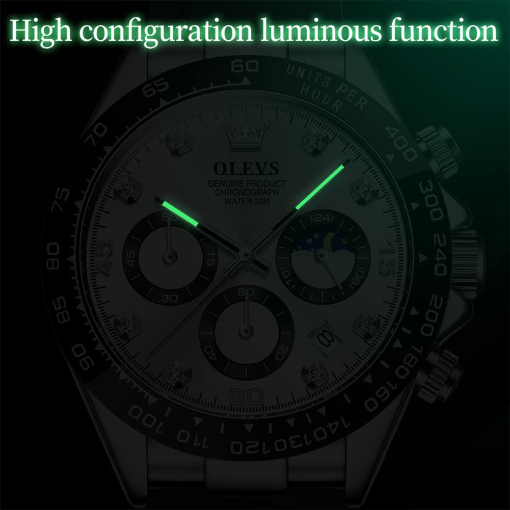 Foto 5 pulgar | Reloj Olevs Para Hombre, Cronógrafo Analógico De Cuarzo, Resistente Al Agua, Plateado - Venta Internacional.