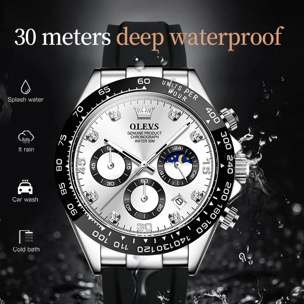 Foto 6 pulgar | Reloj Olevs Para Hombre, Cronógrafo Analógico De Cuarzo, Resistente Al Agua, Plateado - Venta Internacional.