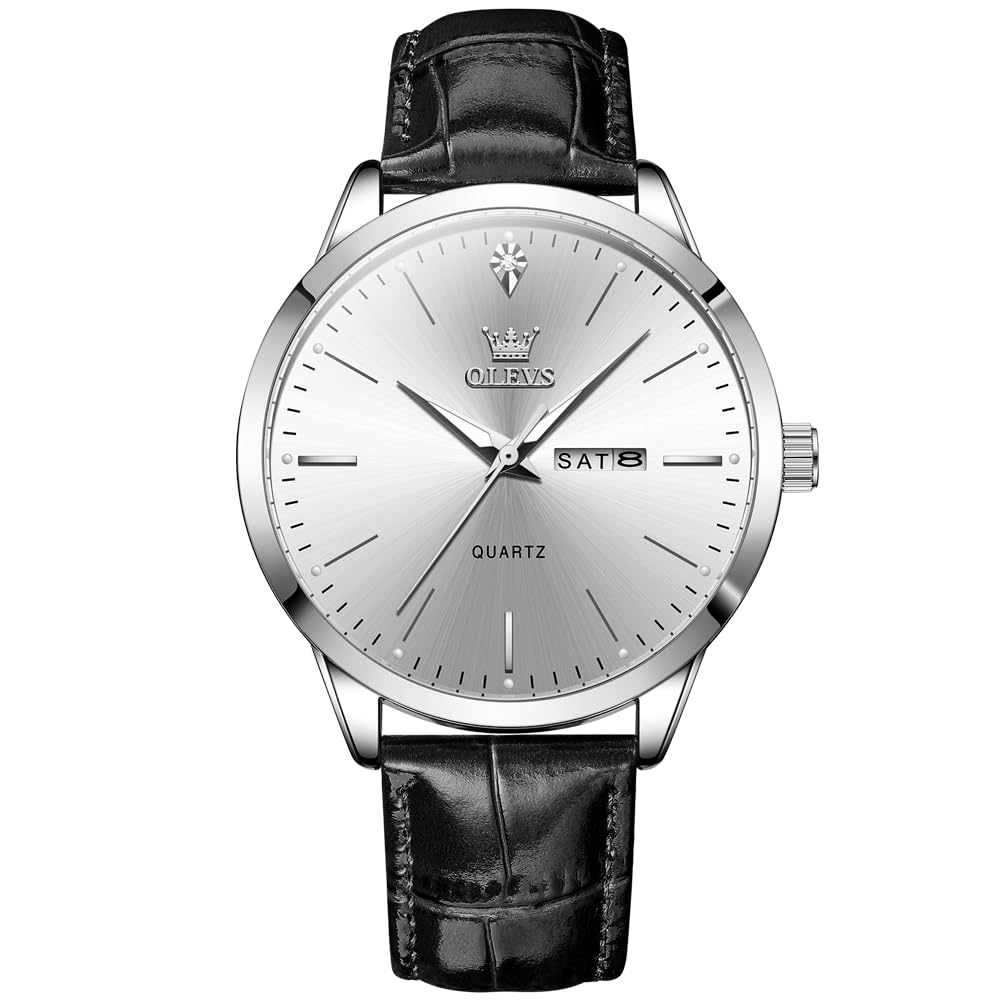 Reloj Olevs De Cuero Negro Con Esfera Blanca Para Hombre, 43 Mm - Venta Internacional.