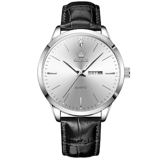 Foto 1 | Reloj Olevs De Cuero Negro Con Esfera Blanca Para Hombre, 43 Mm - Venta Internacional.