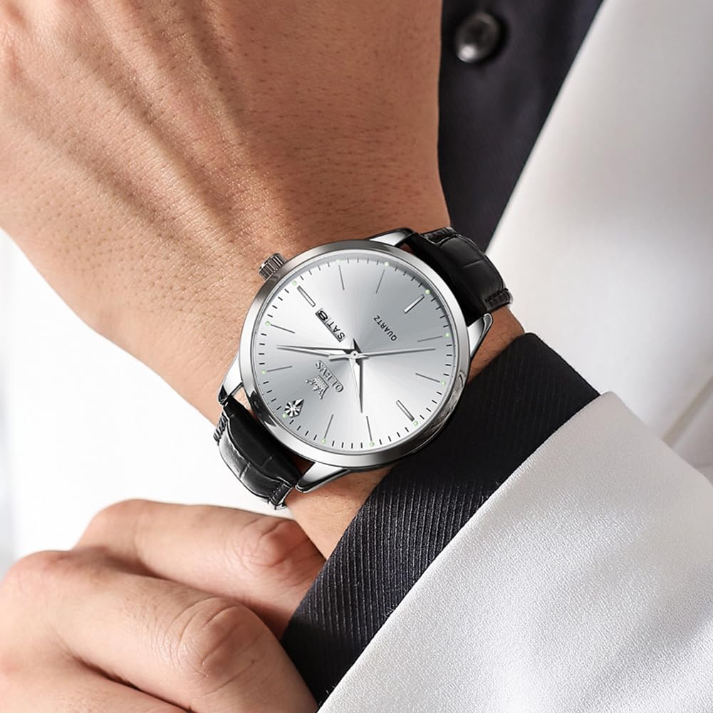 Foto 3 pulgar | Reloj Olevs De Cuero Negro Con Esfera Blanca Para Hombre, 43 Mm - Venta Internacional.