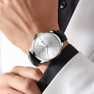 Foto 2 | Reloj Olevs De Cuero Negro Con Esfera Blanca Para Hombre, 43 Mm - Venta Internacional.