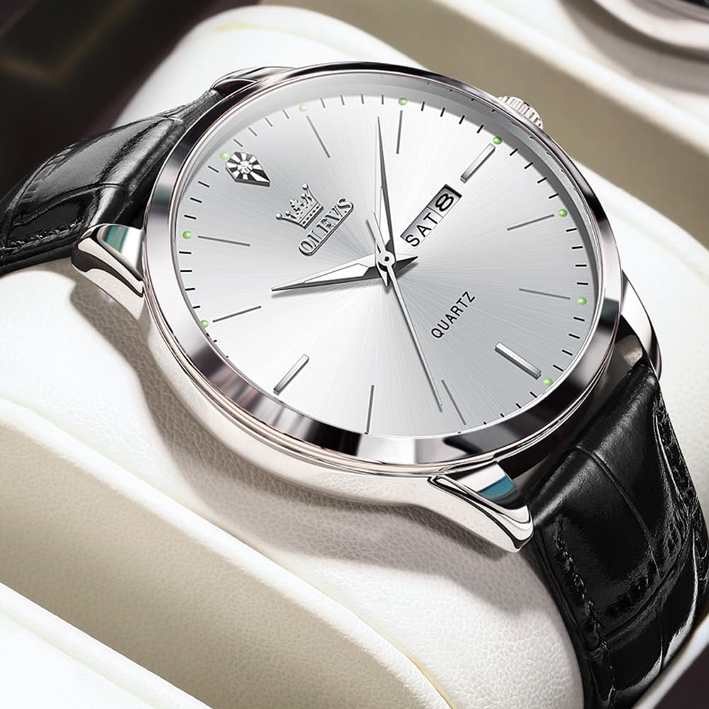 Foto 3 | Reloj Olevs De Cuero Negro Con Esfera Blanca Para Hombre, 43 Mm - Venta Internacional.