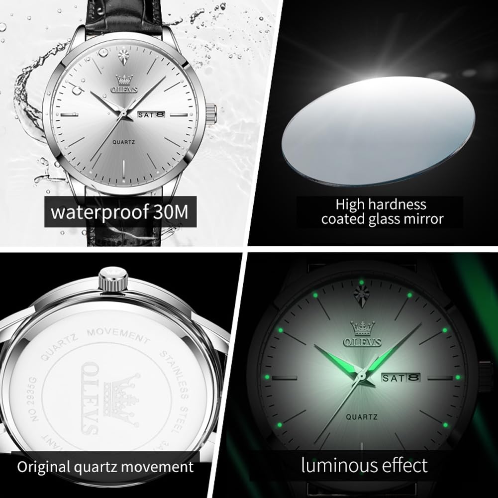 Foto 4 | Reloj Olevs De Cuero Negro Con Esfera Blanca Para Hombre, 43 Mm - Venta Internacional.
